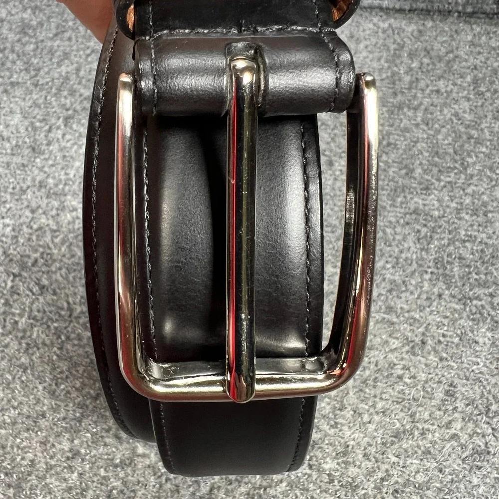 Lejon Black‎ Leather Belt Mens Size 42 Oil Tanned Harness Leather Silver Buckle